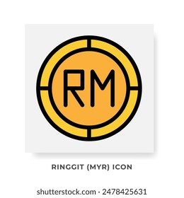 Ringgit MYR Currency Icon. Malaysia Financial Symbol Flat Icons, in Golden Color Graphic Design. Vector Illustrations.