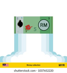 Ringgit rising as a rocket. Increase of Ringgit on international financial markets. Ringgit banknote.
