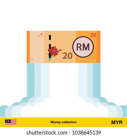 Ringgit rising as a rocket. Increase of Ringgit on international financial markets.  Ringgit banknote.