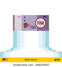 Ringgit rising as a rocket. Increase of Ringgit on international financial markets.  Ringgit banknote.
