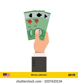 Ringgit sign icon in hand three banknote art new big best illustration isolated cash