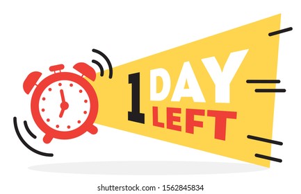 Ringing alarm clock 1 day left. Countdown for sale, promotion, poster or banner.