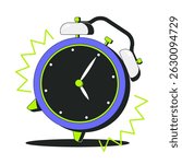 Ringing alarm clock 2D onboarding ui illustration. Time management. Urgency, reminder, scheduling. Hurry alarmclock. Wake up cartoon concept isolated on white. Flat abstract vector metaphor