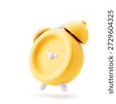 Ringing alarm clock 3D realistic render vector illustration. Alarm clock volumetric button 3D icon, reminder and deadline notice symbol.