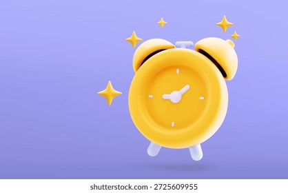 Reloj despertador de timbre Ilustración vectorial de renderizado realista 3D. Botón volumétrico del reloj despertador, símbolo 3D, recordatorio y aviso de fecha límite.