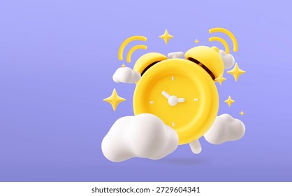 Ringing despertador 3D realista render ilustração vetorial. Botão volumétrico de alarme ícone 3D, lembrete e símbolo de aviso de prazo.