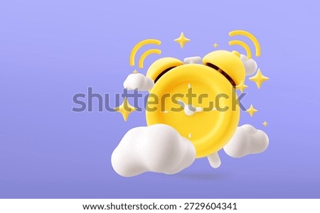 Ringing alarm clock 3D realistic render vector illustration. Alarm clock volumetric button 3D icon, reminder and deadline notice symbol.