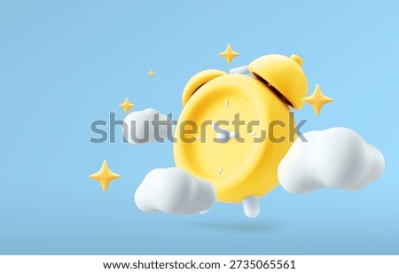Ringing alarm clock 3D realistic render vector illustration. Alarm clock volumetric button 3D icon, reminder and deadline notice symbol.