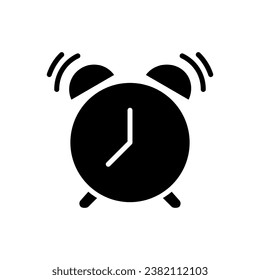 Ringing alarm clock black glyph icon. Wake up time. Sleep schedule. Reminder tool. Electronic warning device. Silhouette symbol on white space. Solid pictogram. Vector isolated illustration
