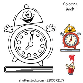 Ringing alarm clock. Coloring book. Cartoon vector illustration