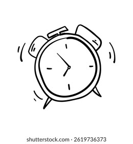 Ringing alarm clock early morning wakeup call. Doodle Icon Illustration