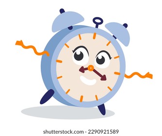 Ringing alarm clock. Fictional character in cartoon style.