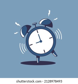 Ringing alarm clock in flat design. Clock icon in line art. Vector stock illustration.