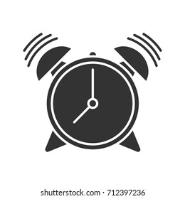 Ringing alarm clock glyph icon. Silhouette symbol. Time to wake up. Negative space. Vector isolated illustration