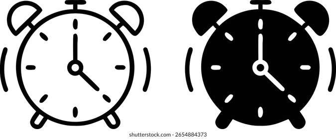 Tocando o ícone do relógio de alarme definido - preto e branco vetor tempo e símbolo de despertar