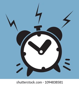 Ringing alarm clock icon vector illustration, flat cartoon ringing retro alarm clock 