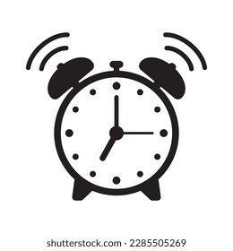 Ringing alarm clock icon. Alarm clock icon, vector retro alarm clock.