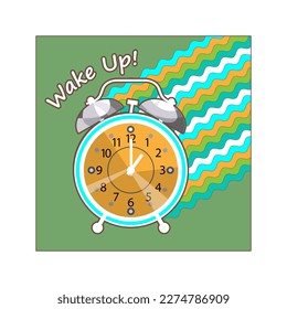 Ringing alarm clock and the inscription - Wake up. Icon, symbol. Vector illustration