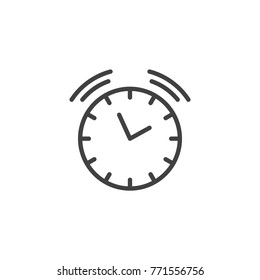 Ringing alarm clock line icon, outline vector sign, linear style pictogram isolated on white. Wall alarm watch symbol, logo illustration. Editable stroke