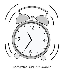Ringing alarm clock. Morning, awakening concepts. Everyday and home objects. Vector, cartoon illustration on white background