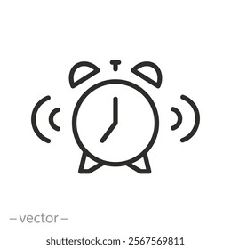 ringing alarm clock, morning wake up concept, thin line symbol on white background - vector illustration