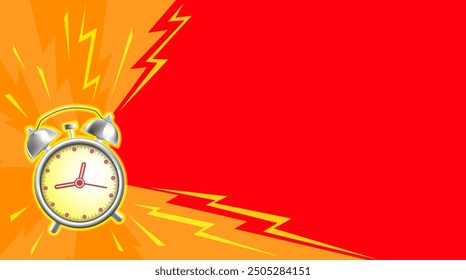 Ringing alarm clock on a background of empty banner for text. Vector stock illustration