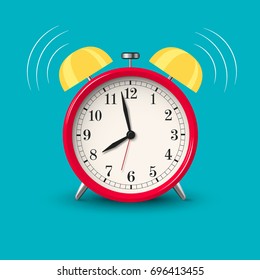 Ringing alarm clock red in bright color style isolated. Vector illustration.