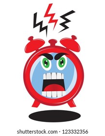 Ringing alarm clock with RED EVIL FACE Screaming on the dial