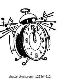 Ringing Alarm Clock - Retro Clipart Illustration