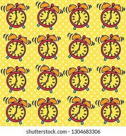Ringing alarm clock, Seamless vector pattern with old-fashioned alarm clocks