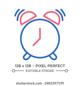 Ringing alarm clock two color line icon. Ringing alarm. Wake up time. Sleep schedule. Reminder tool bicolor outline symbol. Duotone linear pictogram. Isolated illustration. Editable stroke