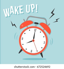 Ringing Alarm clock and wake up head line ilustration