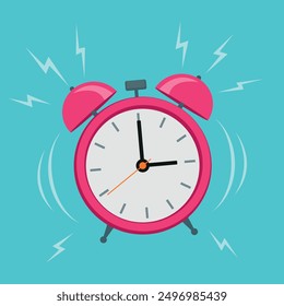 Ringing alarm clock. Wake up timer clock. Morning timer clock cartoon design. Ringing watch. Vector illustration.