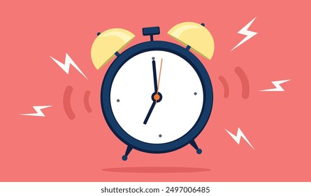 Ringing alarm clock. Wake up timer clock. Morning timer clock cartoon design. Ringing watch. Vector illustration.