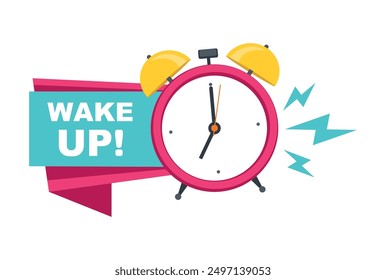 Ringing alarm clock. Wake up timer clock. Morning timer clock cartoon design. Ringing watch. Vector illustration.