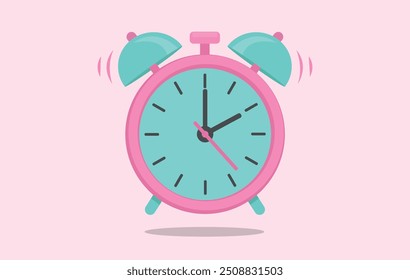 Ringing alarm clock. Wake up timer clock. Morning timer clock cartoon design. Ringing watch. Vector illustration.