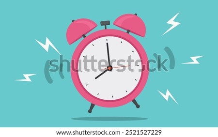 Ringing alarm clock. Wake up timer clock. Morning timer clock cartoon design. Ringing watch. Vector illustration.