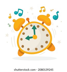 Ringing alarm clock. Wake-up time. Abstract alarm clock cartoon style simple hand drawn vector illustration. Midnight time concept. Part of set. 