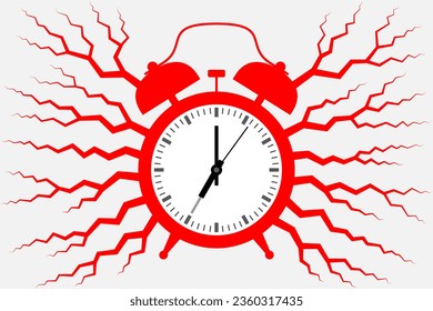 Ringing alarm clock with zigzag lines spreading around, symbolizing shrill sharp ring. Concept of need to wake up in the morning, time to start of daily routine and work, lack of sleep and overworking