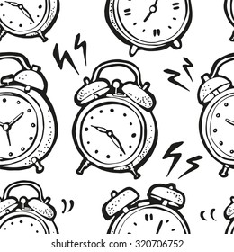 Ringing alarm clocks pattern, seamless background from retro alarm clocks