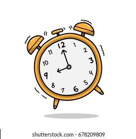 Ringing Analog Alarm Clock, a hand drawn vector doodle illustration of an alarm clock ringing.