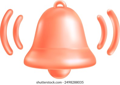 Ringing bell 3d icon. Alarm symbol. Notice sign isolated on white background