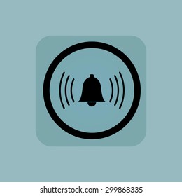 Ringing bell in circle, in square, on pale blue background