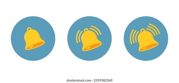 Ringing bell flat icon on circle background. Notification reminder, notice sign symbol