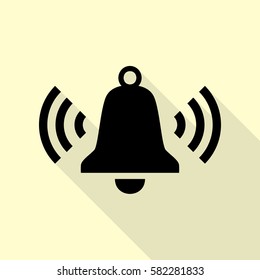 Ringing bell icon. Black icon with flat style shadow path on cream background.