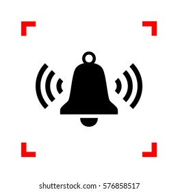 Ringing bell icon. Black icon in focus corners on white background. Isolated.