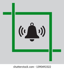 Ringing bell icon. Black icon inside green crop tool at light gray background