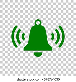 Ringing bell icon. Dark green icon on transparent background.