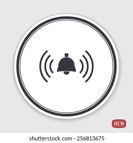 Ringing bell icon. Flat design style. Made vector illustration. Emblem or label with shadow.