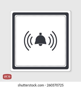 Ringing bell icon. Flat design style. Made vector illustration. Emblem or label with shadow.